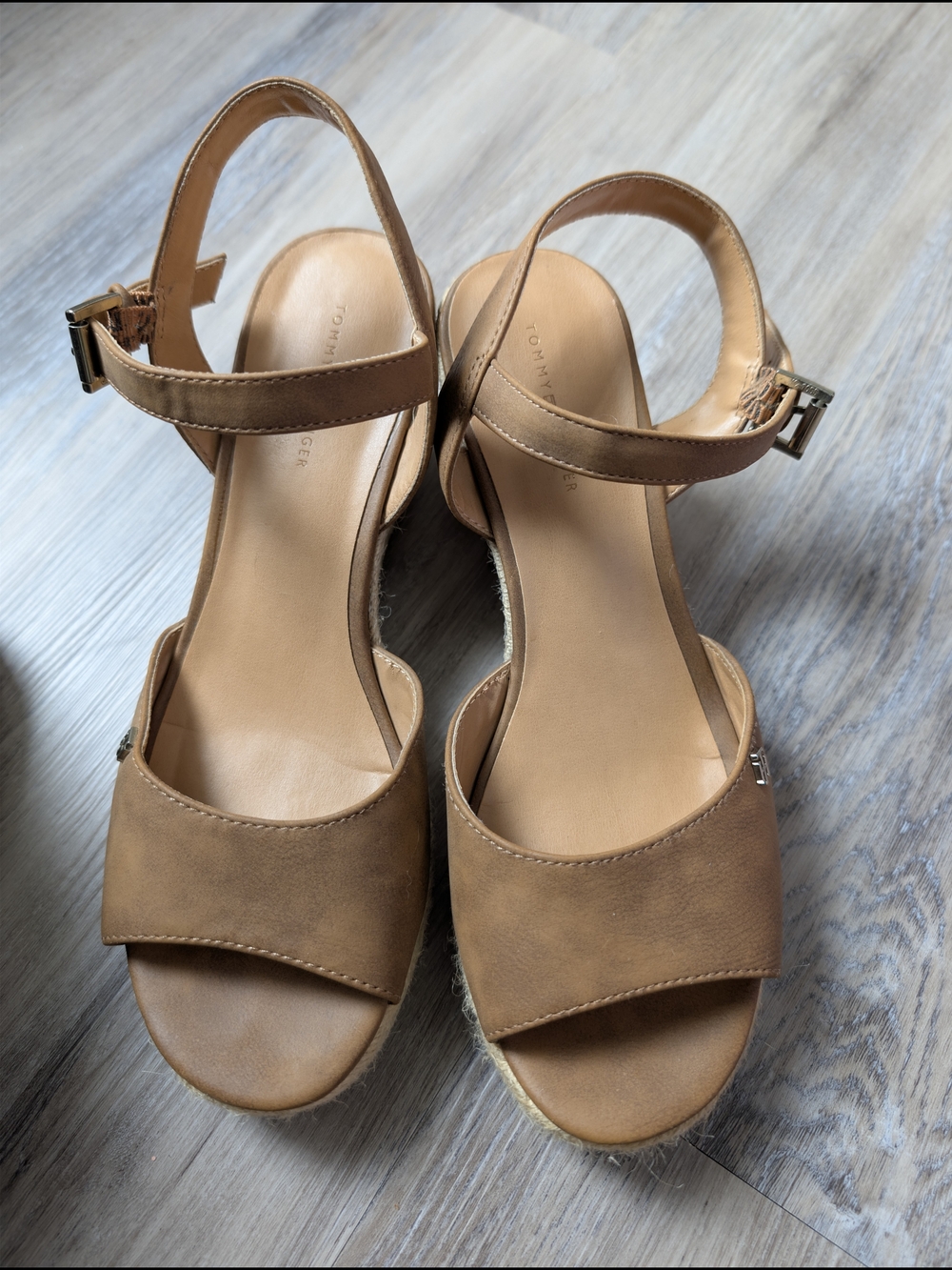 Tommy Hilfiger Women’s Tan Leather Espadrille Wedge Sandals